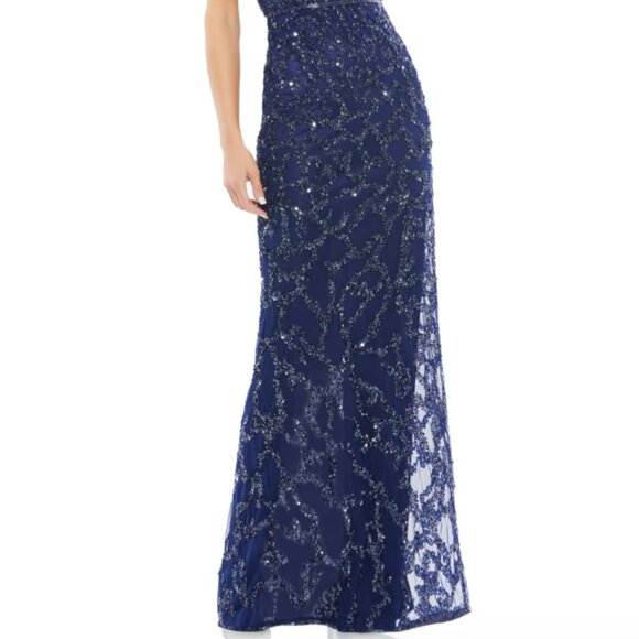 MAC DUGGAL 54781 SLEEVELESS BEADED V-NECK COLUMN MIDNIGHT GOWN sz 12 - Picture 2 of 7